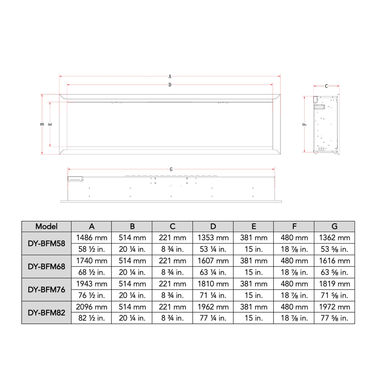 Dynasty Allegro 82" Flush Mount Smart Linear Electric Fireplace [DY-BFM82] (SAK29014)