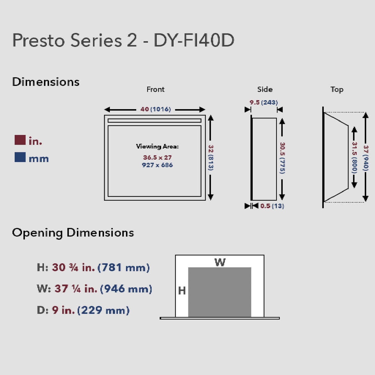 Dynasty Presto 40" Built-In Electric Firebox Insert With Adjustable Flame Settings [DY-FI40D] (SAK40157)