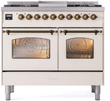 ILVE Nostalgie II 40-Inch Freestanding Natural Gas Dual Fuel Range in Antique White with Bronze Trim (UPD40FNMPAWB)