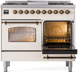 ILVE Nostalgie II 40-Inch Freestanding Natural Gas Dual Fuel Range in Antique White with Bronze Trim (UPD40FNMPAWB)