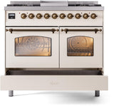 ILVE Nostalgie II 40-Inch Dual Fuel Freestanding Range in Antique White with Bronze Trim (UPD40FNMPAWBLP)