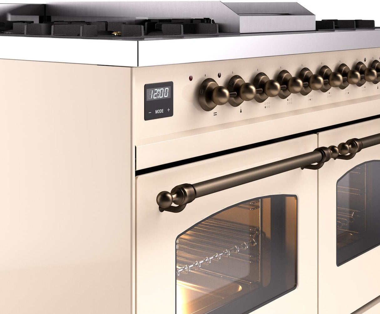 ILVE Nostalgie II 40-Inch Freestanding Natural Gas Dual Fuel Range in Antique White with Bronze Trim (UPD40FNMPAWB)