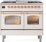 ILVE Nostalgie II 40-Inch Freestanding Natural Gas Dual Fuel Range in Antique White with Copper Trim (UPD40FNMPAWP)