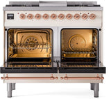 ILVE Nostalgie II 40-Inch Freestanding Natural Gas Dual Fuel Range in Antique White with Copper Trim (UPD40FNMPAWP)