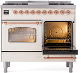 ILVE Nostalgie II 40-Inch Freestanding Natural Gas Dual Fuel Range in Antique White with Copper Trim (UPD40FNMPAWP)