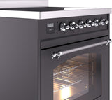 ILVE Nostalgie II 30-Inch Freestanding Electric Induction Range in Matte Graphite with Chrome Trim (UPI304NMPMGC)