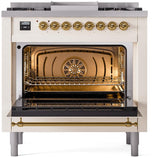 ILVE Nostalgie II 36-Inch Dual Fuel Freestanding Range in Antique White with Brass Trim (UP36FNMPAWGLP)