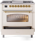 ILVE Nostalgie II 36-Inch Dual Fuel Freestanding Range in Antique White with Brass Trim (UP36FNMPAWGLP)