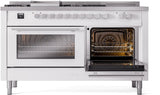 ILVE Professional Plus II 60-Inch Natural Gas Dual Fuel Range with 7 Burners, Griddle, & French Top with Triple Glass Door Oven in White (UP60FSWMPWH)