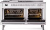 ILVE Professional Plus II 60-Inch Propane Gas Dual Fuel Range with 7 Burners, Griddle, & French Top with Triple Glass Door Oven in White (UP60FSWMPWHLP)