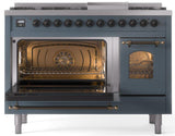 ILVE Nostalgie II 48-Inch Dual Fuel Freestanding Range in Blue Grey with Bronze Trim (UP48FNMPBGBLP)