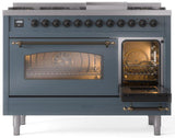 ILVE Nostalgie II 48-Inch Freestanding Natural Gas Dual Fuel Range in Blue Grey with Bronze Trim (UP48FNMPBGB)