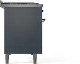 ILVE Nostalgie II 48-Inch Freestanding Natural Gas Dual Fuel Range in Blue Grey with Bronze Trim (UP48FNMPBGB)