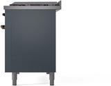 ILVE Nostalgie II 48-Inch Dual Fuel Freestanding Range in Blue Grey with Bronze Trim (UP48FNMPBGBLP)