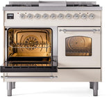 ILVE Nostalgie II 40-Inch Freestanding Natural Gas Dual Fuel Range in Antique White with Chrome Trim (UPD40FNMPAWC)