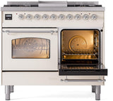 ILVE Nostalgie II 40-Inch Freestanding Natural Gas Dual Fuel Range in Antique White with Chrome Trim (UPD40FNMPAWC)