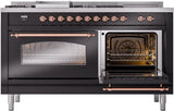 ILVE Nostalgie II 60-Inch Propane Gas Dual Fuel Range with 7 Burners, Griddle, & French Top with Triple Glass Door Oven in Glossy Black with Copper Trim (UP60FSNMPBKPLP)