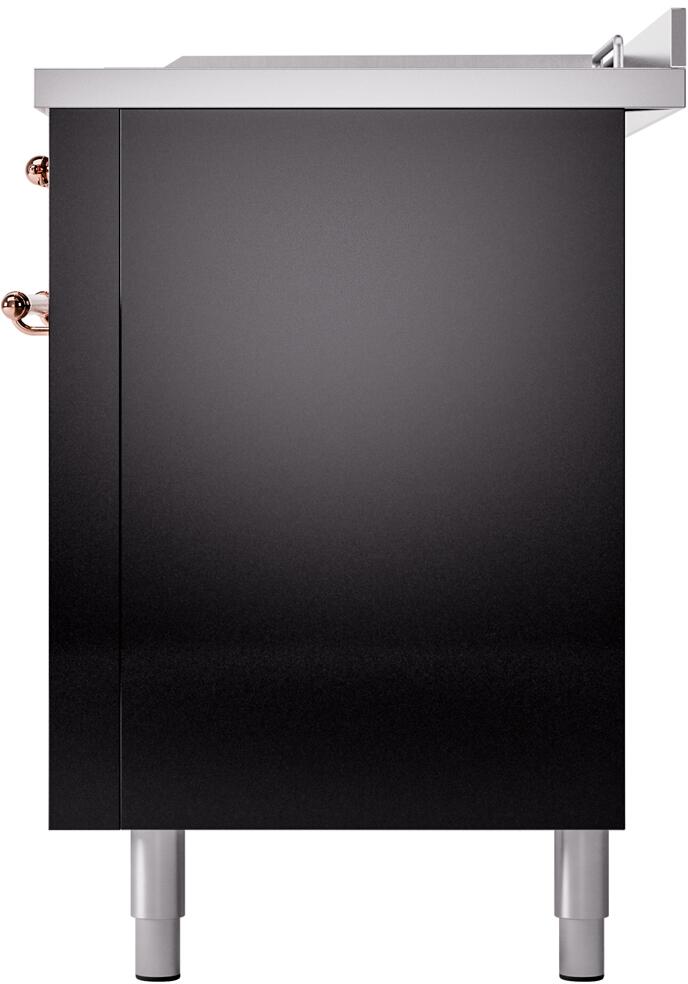 ILVE Nostalgie II 60-Inch Propane Gas Dual Fuel Range with 7 Burners, Griddle, & French Top with Triple Glass Door Oven in Glossy Black with Copper Trim (UP60FSNMPBKPLP)