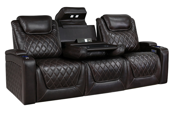 Valencia Oslo XL Console Leather Home Theater Seating Row of 3 Dropdown Center, Dark Chocolate