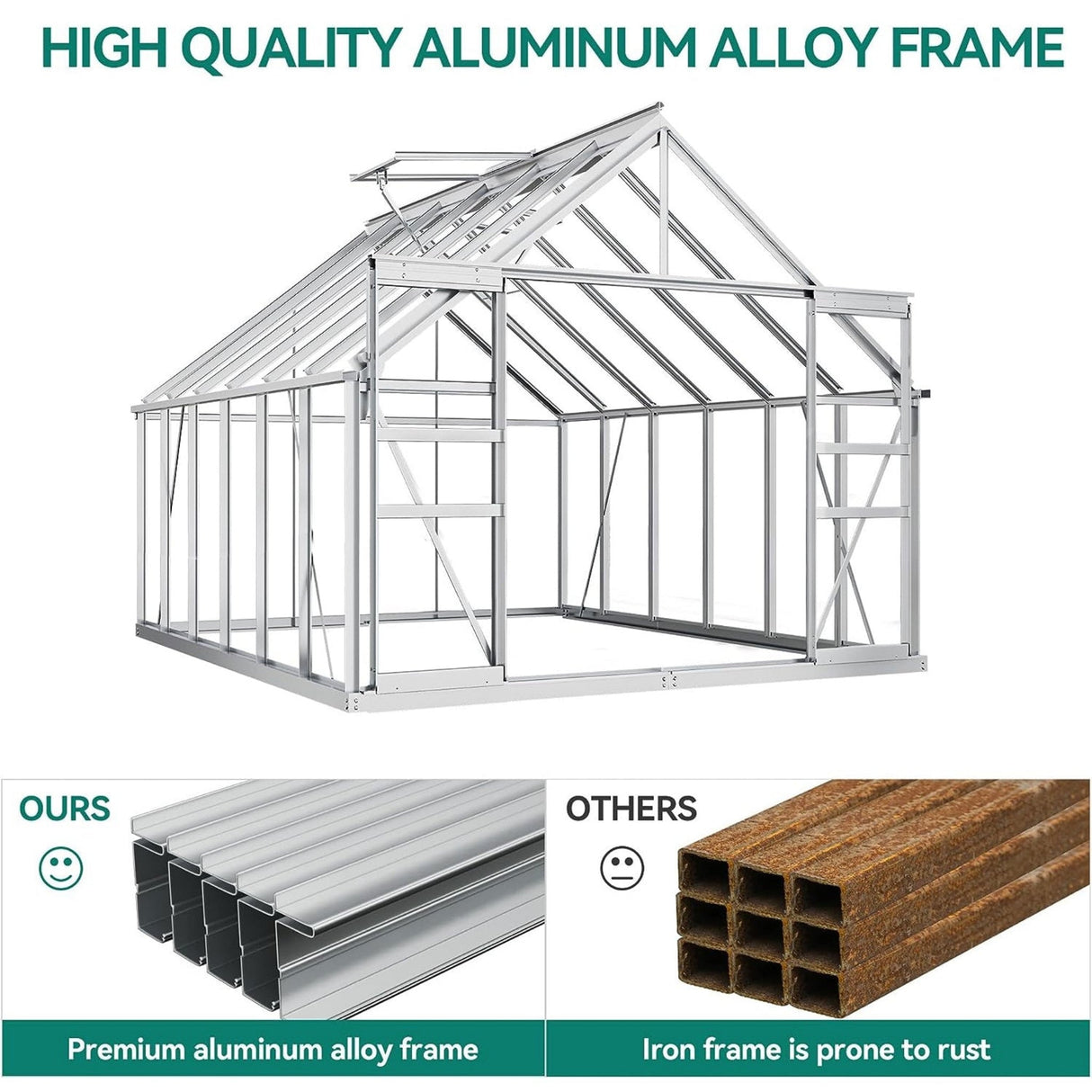 [10X12FT] Extra Large Heavy-Duty Polycarbonate Aluminum Greenhouse With Sliding Doors And Vents (SAK74183)