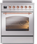 ILVE Nostalgie II 30-Inch Freestanding Electric Induction Range in Stainless Steel with Copper Trim (UPI304NMPSSP)