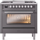 ILVE Professional Plus II 36-Inch Freestanding Propane Gas Dual Fuel Range with 6 Sealed Burner in Matte Graphite (UP36FWMPMGLP)