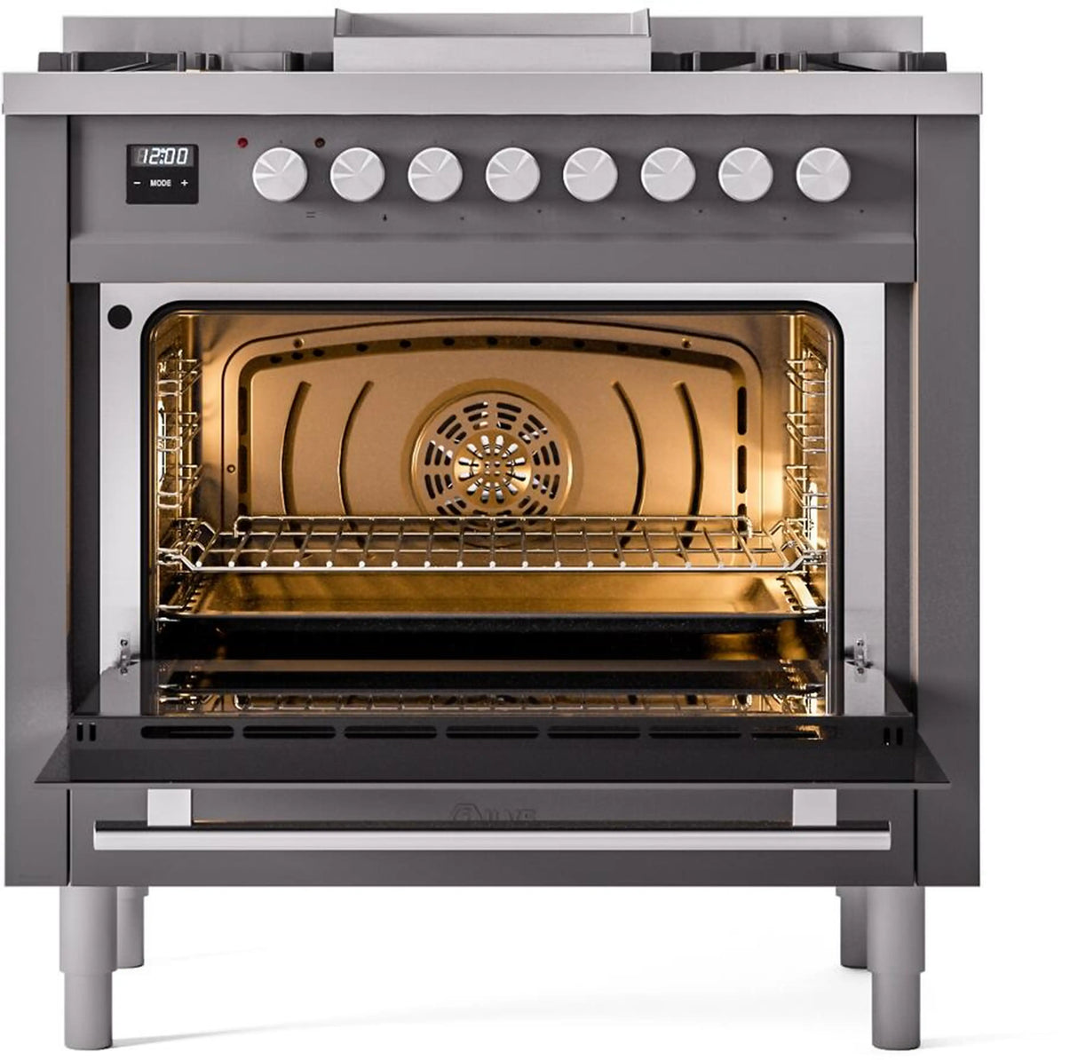 ILVE Professional Plus II 36-Inch Freestanding Propane Gas Dual Fuel Range with 6 Sealed Burner in Matte Graphite (UP36FWMPMGLP)