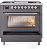 ILVE Professional Plus II 36-Inch Freestanding Propane Gas Dual Fuel Range with 6 Sealed Burner in Matte Graphite (UP36FWMPMGLP)