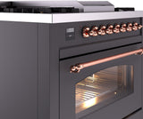 ILVE Nostalgie II 36-Inch Dual Fuel Freestanding Range in Matte Graphite with Copper Trim (UP36FNMPMGPLP)