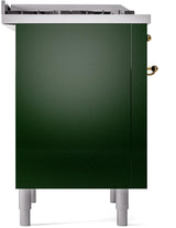 ILVE Nostalgie II 36-Inch Freestanding Natural Gas Dual Fuel Range in Emerald Green with Brass Trim (UP36FNMPEGG)