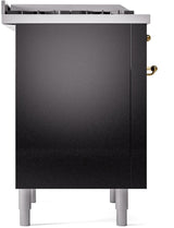 ILVE Nostalgie II 36-Inch Freestanding Natural Gas Dual Fuel Range in Glossy Black with Brass Trim (UP36FNMPBKG)