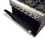 FORNO Capriasca 36" 5.36 cu. ft. Dual Fuel Range with 6 Italian Burners in Black, FFSGS6187-36BLK