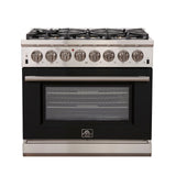 FORNO Capriasca 36" 5.36 cu. ft. Dual Fuel Range with 6 Italian Burners in Black, FFSGS6187-36BLK