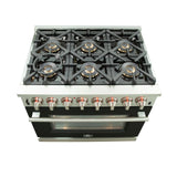FORNO Capriasca 36" 5.36 cu. ft. Dual Fuel Range with 6 Italian Burners in Black, FFSGS6187-36BLK