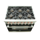 FORNO Capriasca 36" 5.36 cu. ft. Dual Fuel Range with 6 Italian Burners in Black, FFSGS6187-36BLK