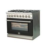 FORNO Capriasca 36" 5.36 cu. ft. Dual Fuel Range with 6 Italian Burners in Black, FFSGS6187-36BLK