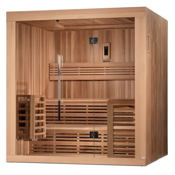 Golden Designs Osla Edition Indoor Traditional Sauna with Canadian Red Cedar Interior and Pacific Premium Clear Cedar Exterior (6-Person Capacity)