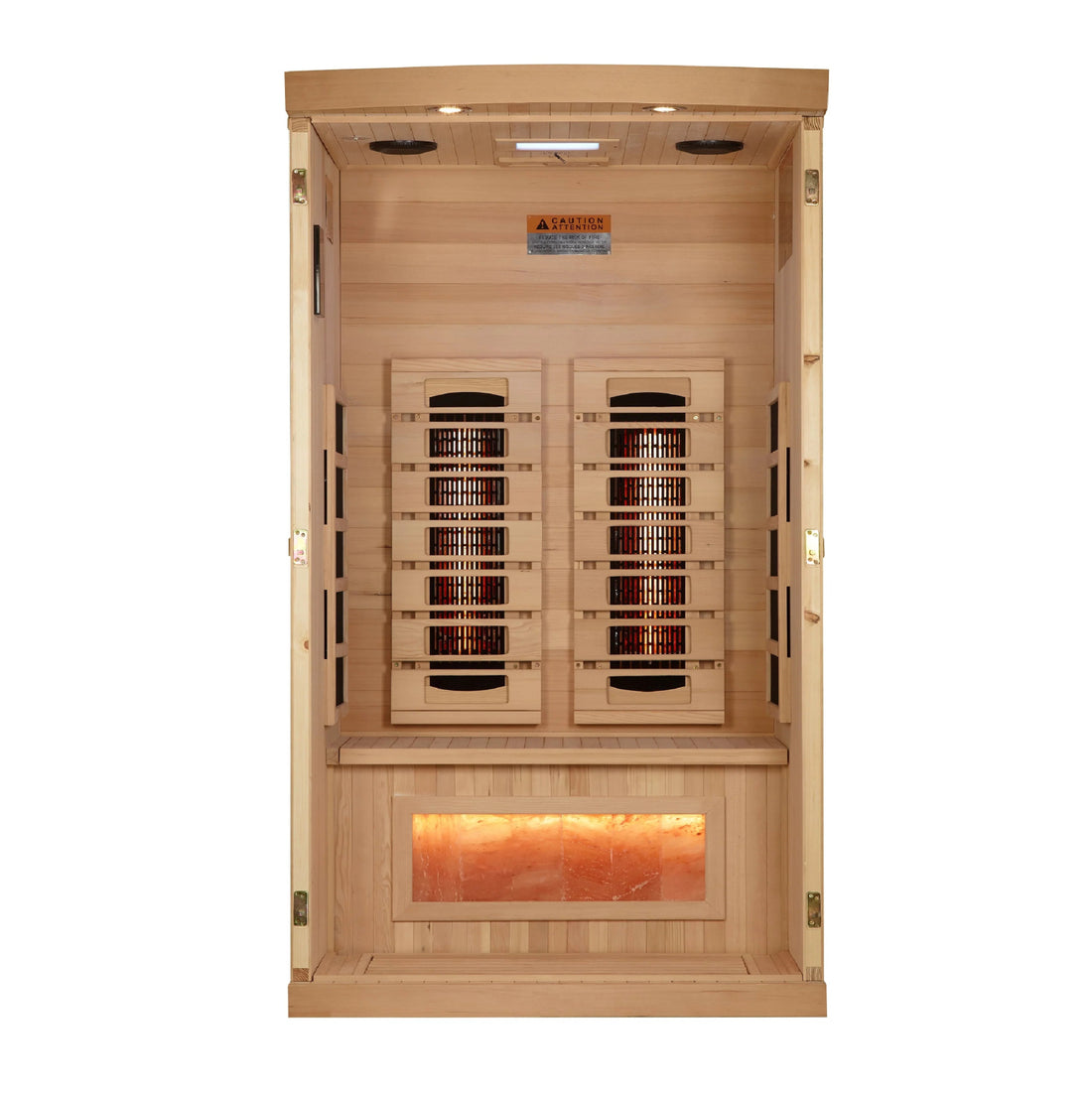 Golden Designs Full Spectrum PureTech™ Near Zero EMF (Under 3MG) FAR Indoor Infrared Sauna with Himalayan Salt Bar in Canadian Hemlock (2-Person Capacity)