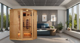 Golden Designs Corner Full Spectrum PureTech™ Near Zero EMF Indoor Infrared Sauna with Himalayan Salt Bar in Canadian Hemlock (3-Person Capacity)