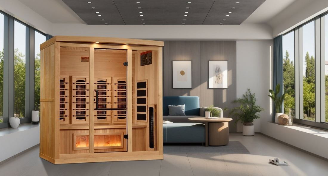 Golden Designs Full Spectrum PureTech™ Near Zero EMF Indoor Infrared Sauna with Himalayan Salt Bar in Canadian Hemlock (4-Person Capacity)