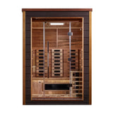 Golden Designs Nora Hybrid (PureTech™ Full Spectrum IR or Traditional Stove) Outdoor Sauna with Canadian Red Cedar Interior (2-Person Capacity)