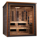 Golden Designs Karlstad Hybrid (PureTech™ Full Spectrum IR or Traditional Stove) Indoor/Outdoor Sauna with Canadian Red Cedar Interior (6-Person Capacity)