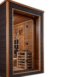 Golden Designs Karlstad Hybrid (PureTech™ Full Spectrum IR or Traditional Stove) Indoor/Outdoor Sauna with Canadian Red Cedar Interior (6-Person Capacity)