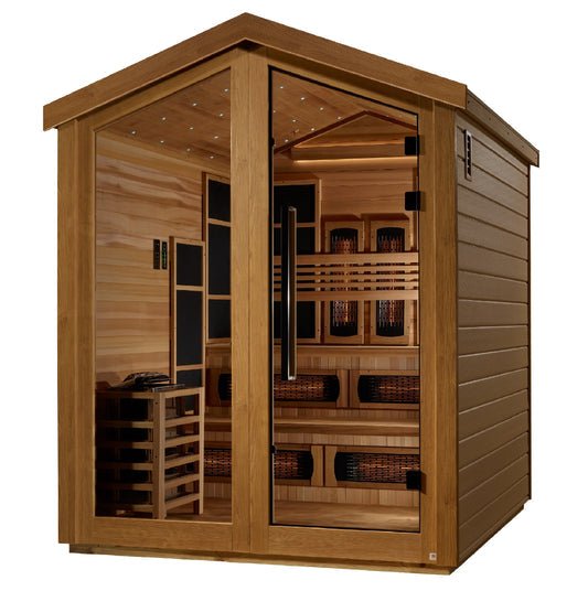 Golden Designs Kaskinen Outdoor Barn Style Hybrid (PureTech™ Full Spectrum IR or Traditional Stove) Sauna with Canadian Red Cedar Interior (6-Person Capacity)