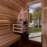 Golden Designs Zurich Outdoor Barrel Traditional Sauna with Bronze Privacy View and Pacific Premium Cedar Wood Construction (4-Person Capacity)