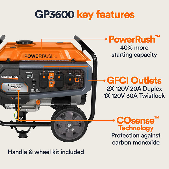 Generac Portable Generator, 3600W | With COsense | 49ST/CSA