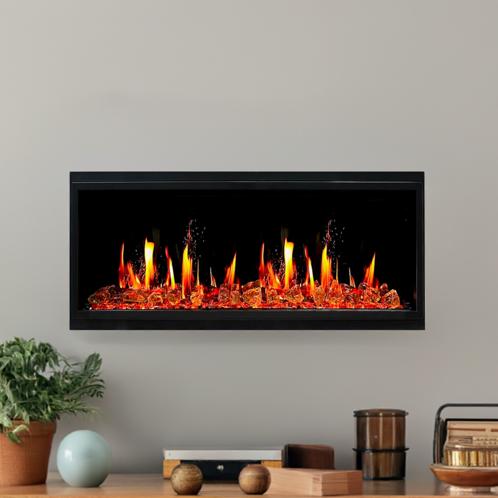 2025 New Litedeer Homes Latitude 45-inch Smart Electric Fireplace with 1-inch Trim Reflective Amber Glass - ZEF45XA