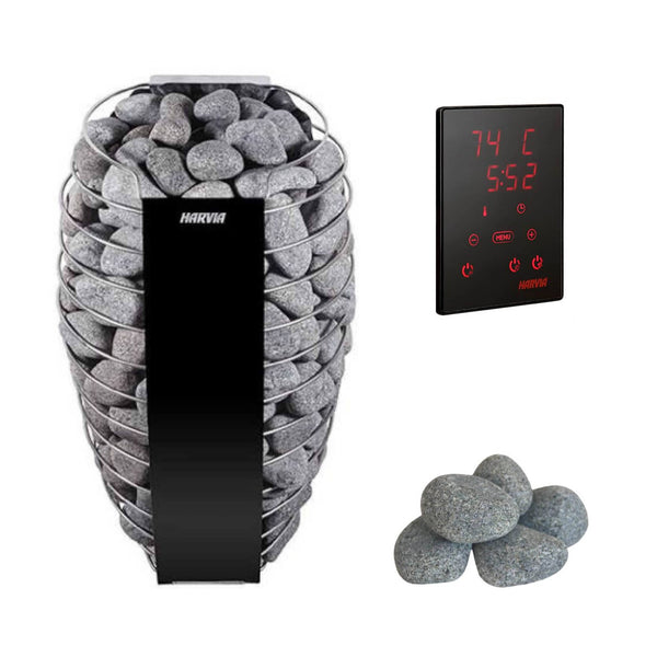 Harvia Spirit Wall Mount Black Electric Sauna Heater With Digital Control & Sauna Stones [SP60/80E] (SAK27496)