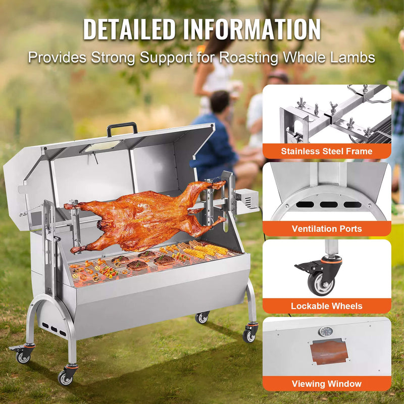 Heavy-Duty 52W Spit Roaster Rotisserie BBQ Grill For Pig, Lamb And Chicken (SAK59286)