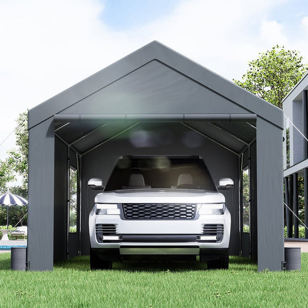 [12x20FT] Heavy Duty Outdoor Premium Garage Tarp Canopy Shelter W/ Removable Sidewalls (SAK94615)